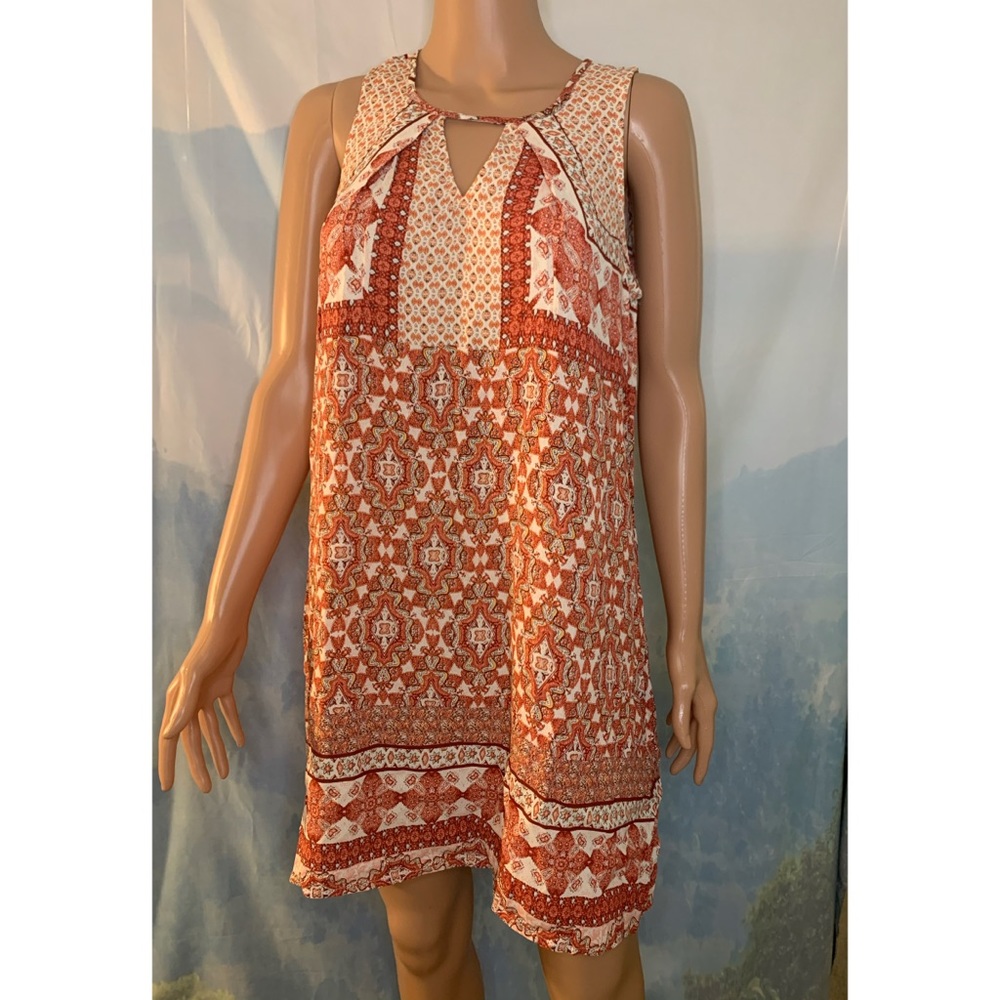 Francescas NWT orange white paisley boho sleeveless Abstract Print dress
